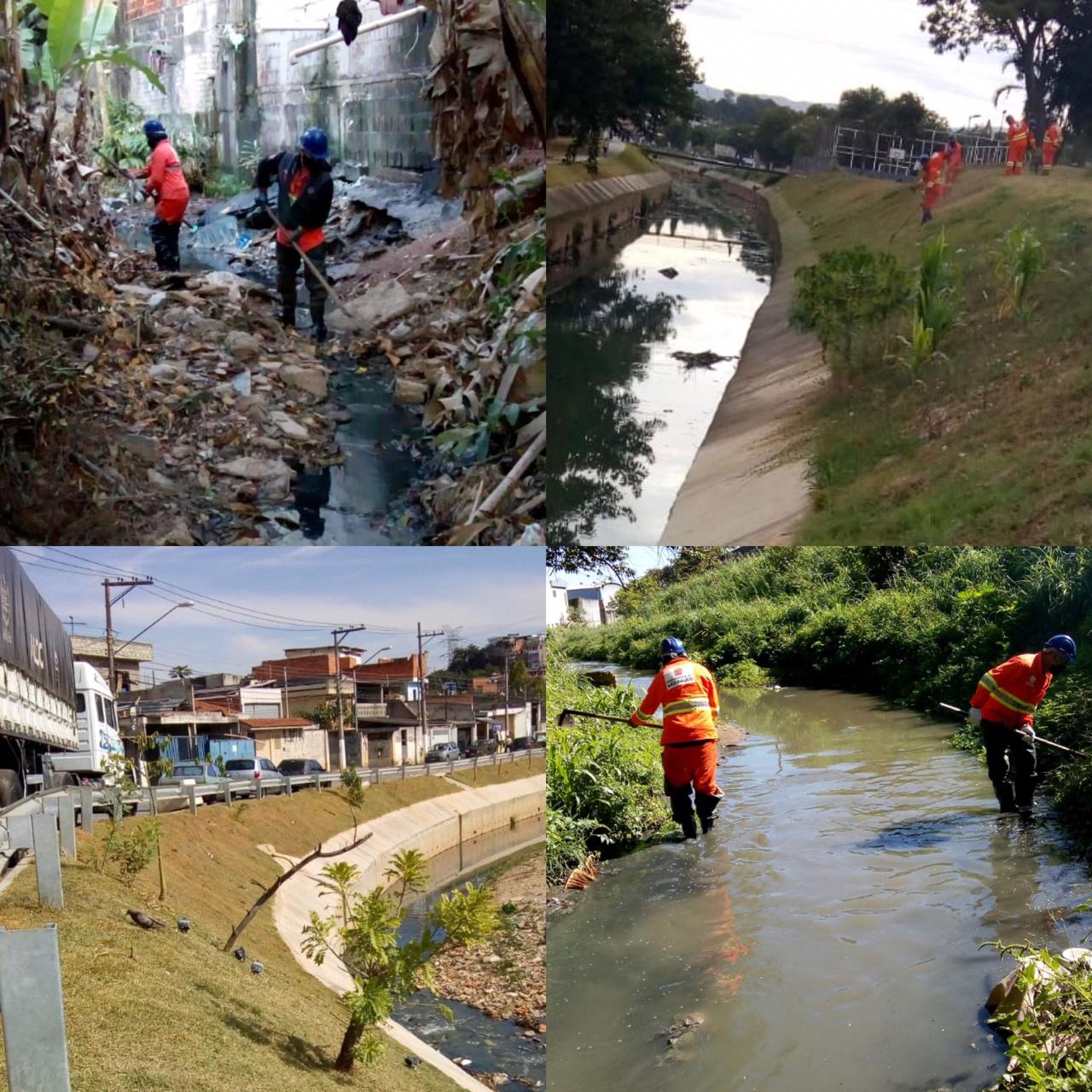 quadro imagens montadas em um único arquivo com serviços de limpeza de córregos em destaque 